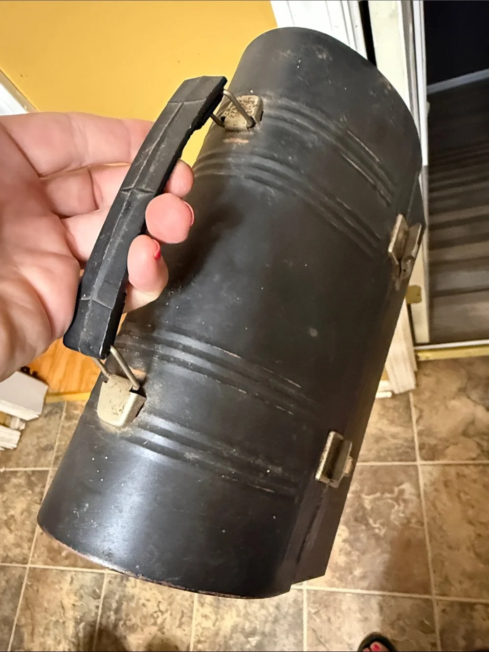Vintage Black Metal Lunch Box Lunch Pail Industrial Retro Decor